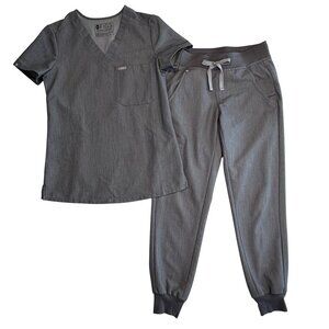 FIGS Gray Scrubs Top & Jogger Pants Set XXS